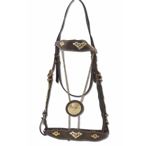 Amka Portugiesische Trense Prunkzaum Barockzaum Barocktrense Braun Goldfarbene