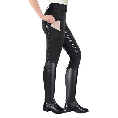 Hotut Damen Reitleggings Silikon Vollbesatz Reithose High Waist