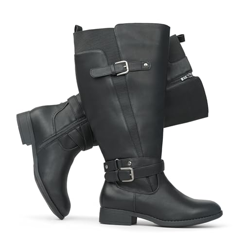 Chicblooms Damen Reitstiefel Mit Extra Breitem Schaft Niedrigem