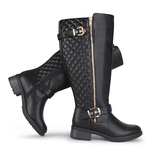 Chicblooms Damen Reitstiefel Mit Extra Breiter Wade Kniehoch
