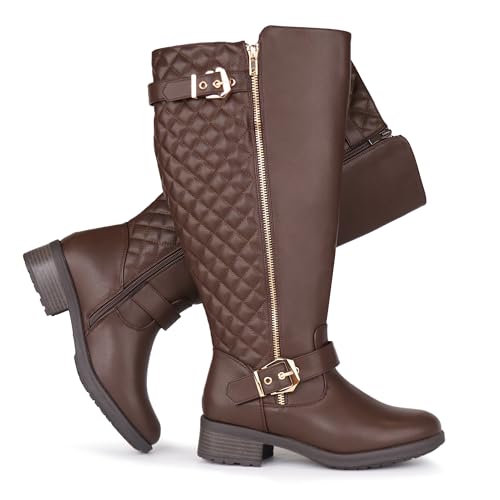 Chicblooms Damen Reitstiefel Mit Extra Breiter Wade Kniehoch