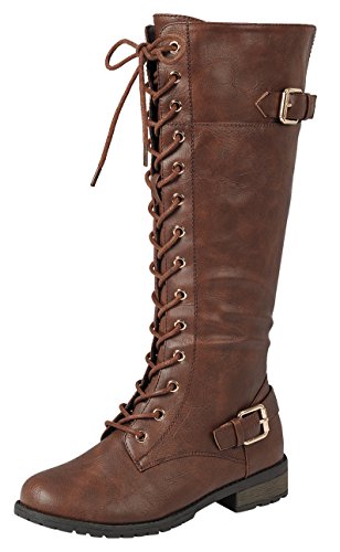 Mango 27 Damen Reitstiefel Mit Schnalle Kniehoch Braun