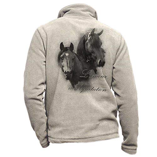 Reitjacke Aus Fleece Beige Personalisiert Mit Schwarzem Pferd