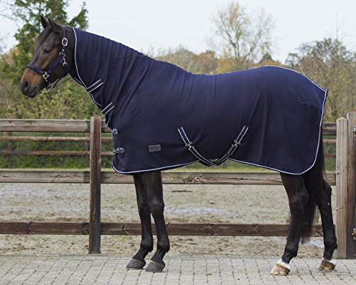 Qhp Fleecedecke Abschwitzdecke Basic Mit Halsteil Kreuzgurte Blau